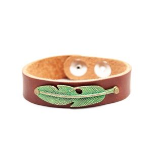 Genuine Leather Feather Bracelet - 3/4” Band